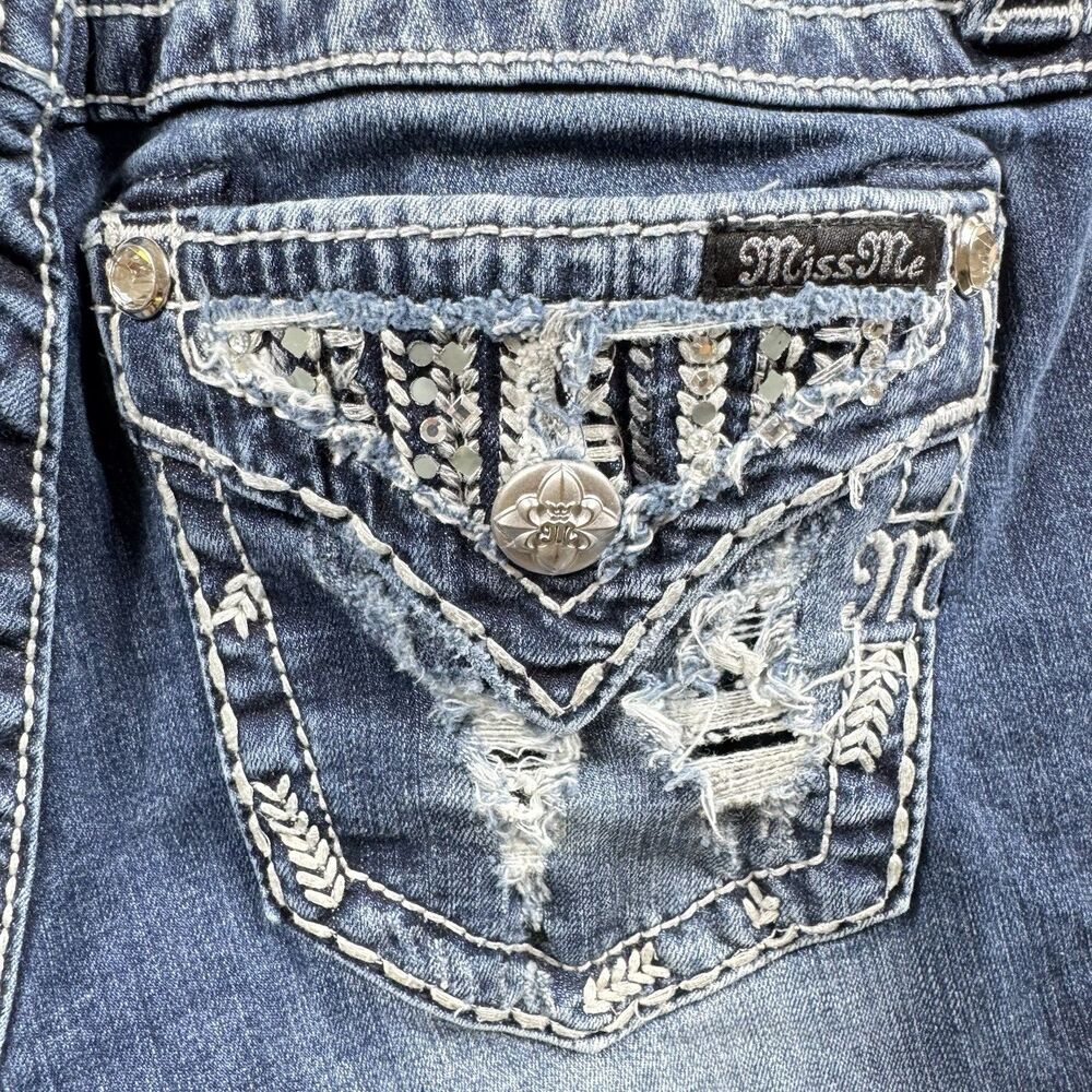 Miss Me Jeans Shorts Women's 26 ALTERED* Raw Hem Denim Embellished Blue Skinny - Picture 11 of 16